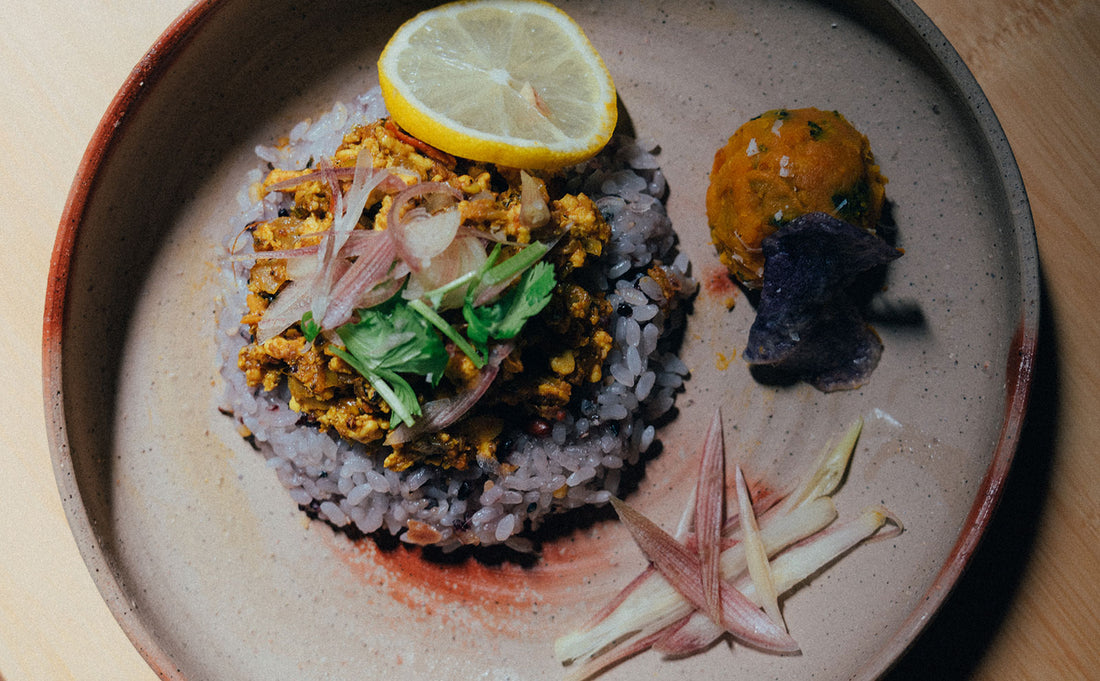 SN1で作る「梅と高菜の鶏キーマ 茗荷添え」